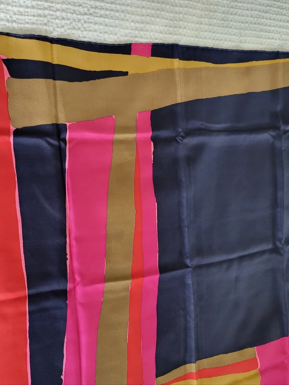 Vintage Dior Navy, Hot Pink, Red & Gold Geometric Silk Scarf 30